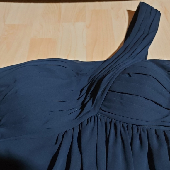 Bill Levkoff Blue Chiffon One Shoulder Dress - Picture 5 of 9